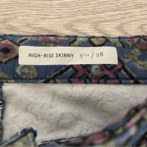 Pilcro and the Letterpress HIgh Rise Slinny Blue Corduroy Printed Pants - Picture 8 of 8